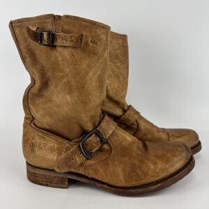 Frye Veronica Short Women's Buckle Back Pull On Boot Cognac Brown 9B Distressed